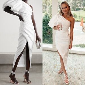 RASARIO Asymmetric Draped Jacquard white Midi Dress size FR 40 NEW! With tags!